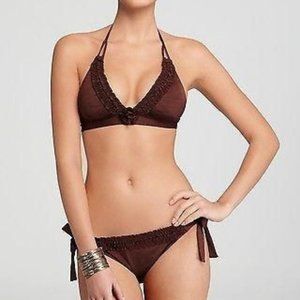 Betsey Johnson Shortcake Ruffle Brown Bikini Sz M